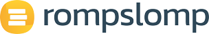 Logo van Rompslomp met een geel rond pictogram en de bedrijfsnaam in donkergrijze letters.